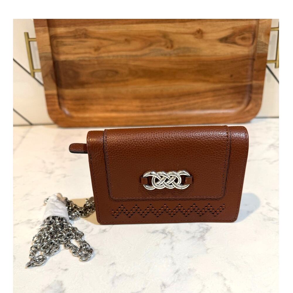 Brighton Bourbon Interlok Medium Wallet Crossbody pebbled leather silver accents
